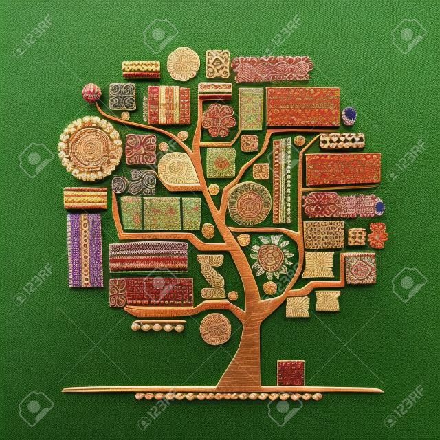 Etnische boom met handgemaakte versiering voor uw ontwerp