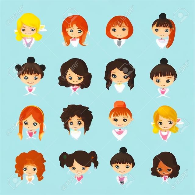 Set van leuke meisjes karakters, cartoon voor uw ontwerp