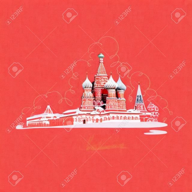 Moskau, Basilius-Kathedrale auf dem Roten Platz, Skizze Design. Vektor-Illustration