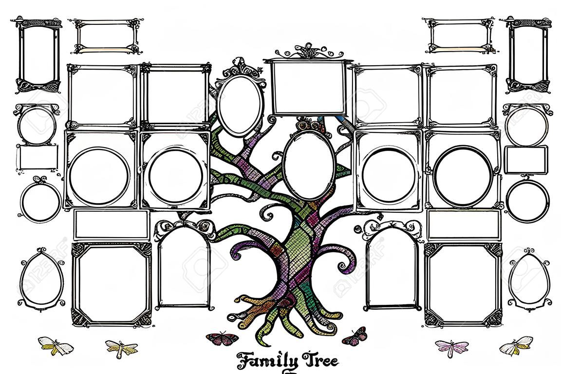 Family tree template with picture frames. Insert your photos. Vector illustration