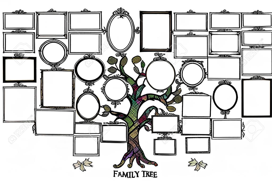 Plantilla árbol genealógico con marcos de cuadros. Insertar las fotos. ilustración vectorial