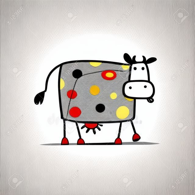 Funny cow, sketch for your design. Vector illustration