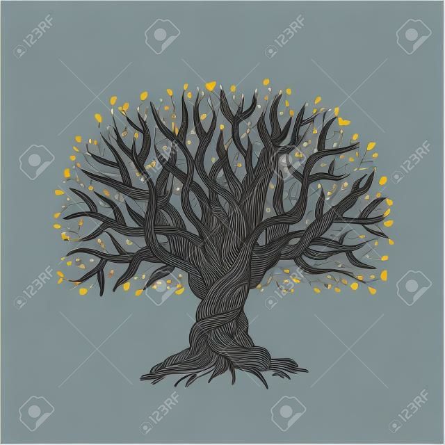 Gran árbol con raíces para su diseño. Ilustración vectorial