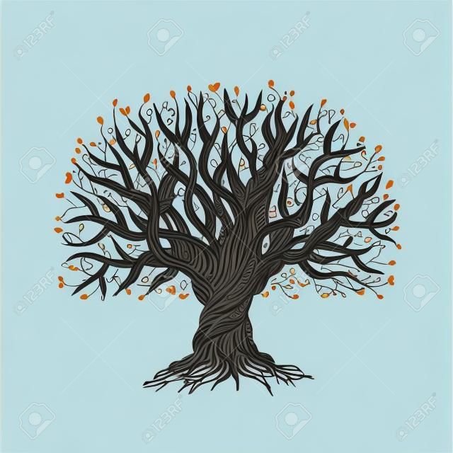 Большое дерево с корнями для вашего дизайна. Векторная иллюстрация