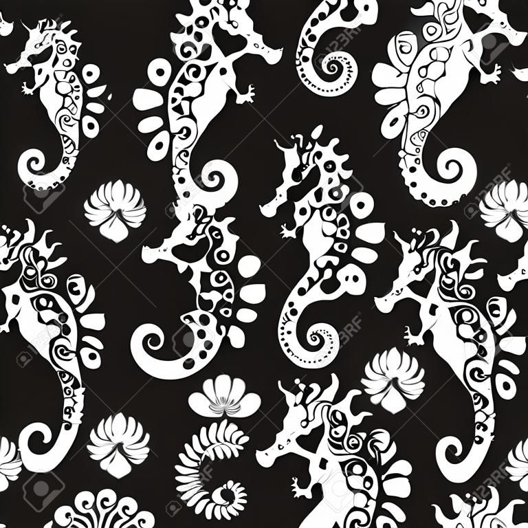Seahorses, seamless pattern for your design. Vector illustration