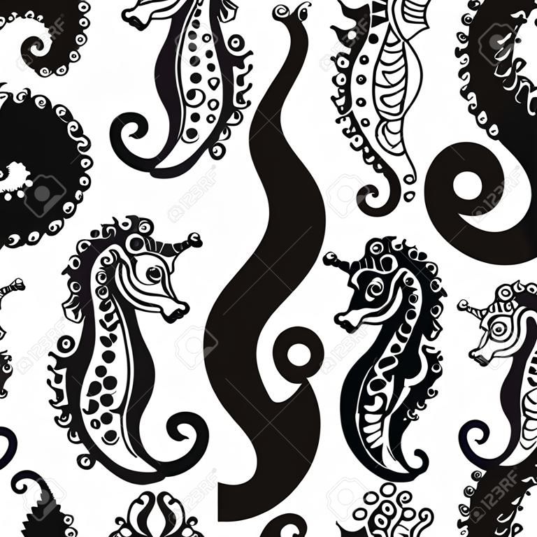 Zeepaarden, naadloos patroon voor uw ontwerp. Vector illustratie