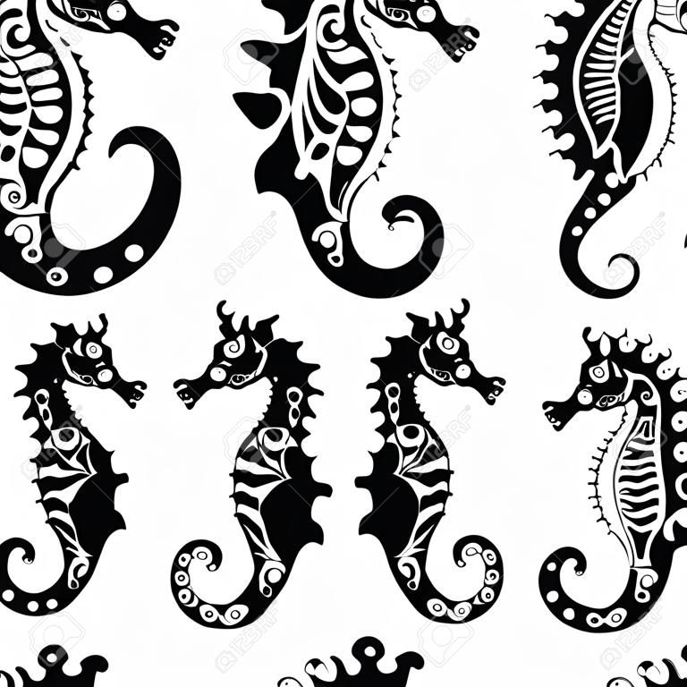 Seahorses, seamless pattern for your design. Vector illustration