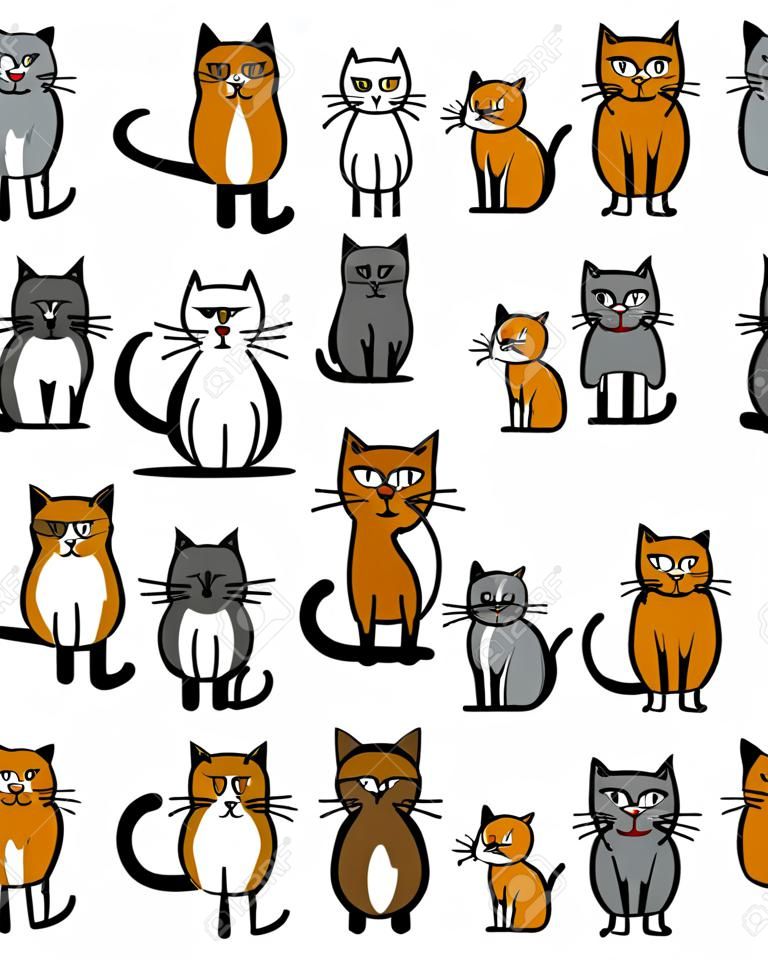 Collezione di gatti, schizzo per il vostro disegno. Illustrazione vettoriale
