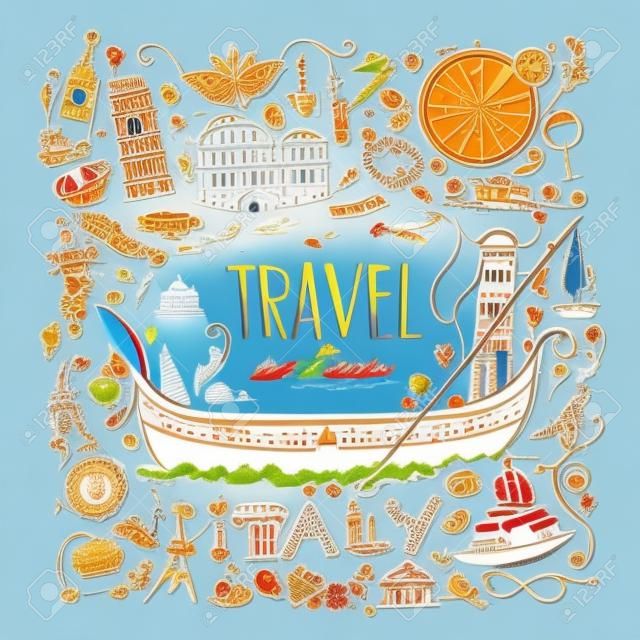 Travel to Italy. Greeting card for your design. Vector illustration
