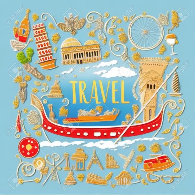 Travel to Italy. Greeting card for your design. Vector illustration