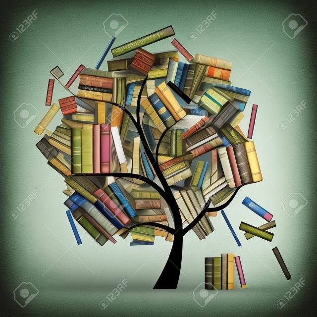 Árvore da biblioteca com livros para o seu design