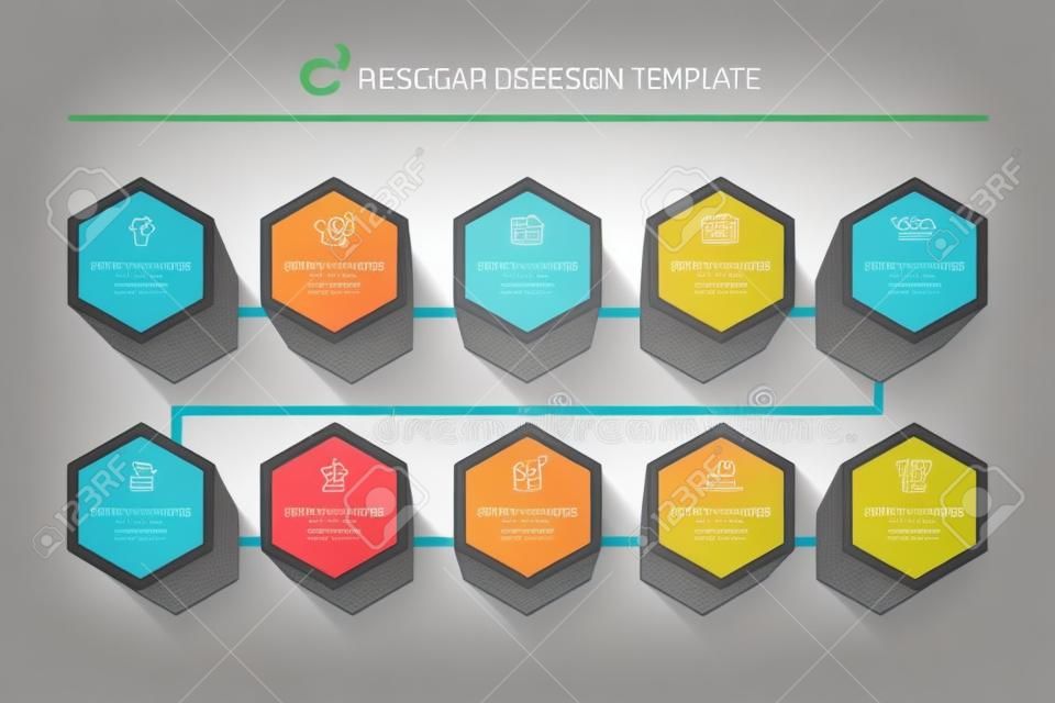 Infografik Designvorlage. Kreatives Konzept mit 10 Schritten. Kann für Workflow-Layout, Diagramm, Banner, Webdesign verwendet werden. Vektorillustration