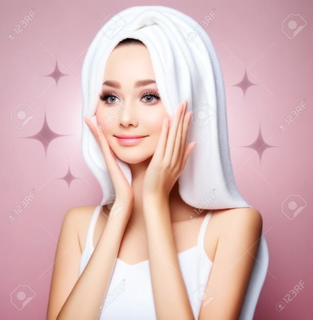 Beautiful skinned woman. Skin care image. On a white background.