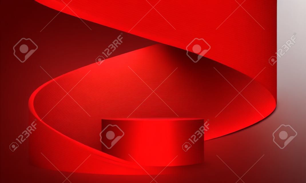 Red premium product display podium on red background