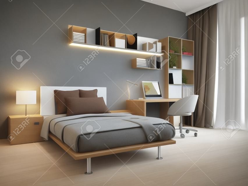 Système de mur minimaliste dans la chambre moderne. 3D render