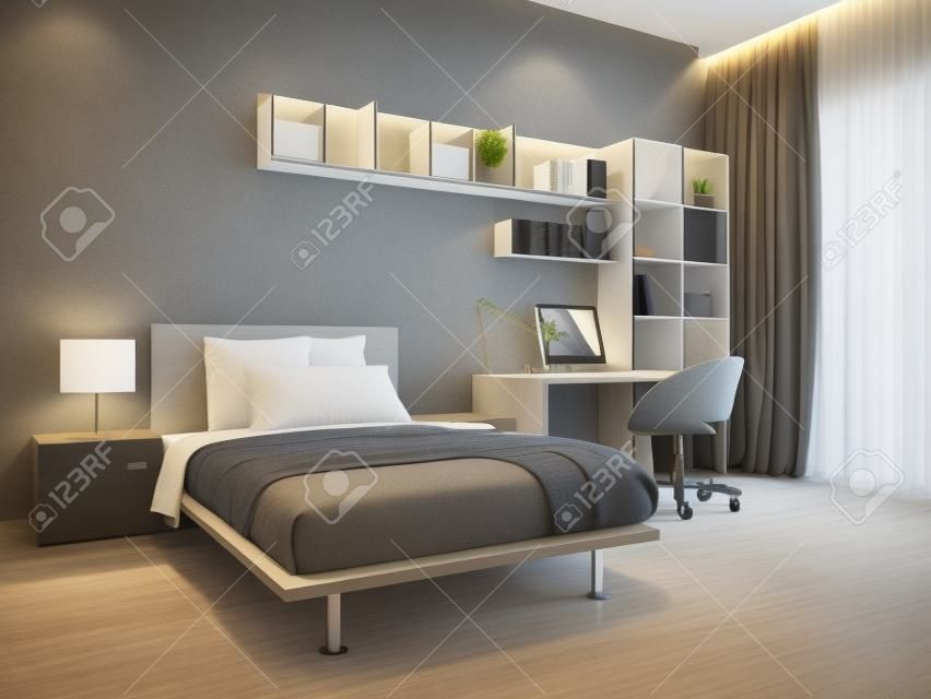 Système de mur minimaliste dans la chambre moderne. 3D render