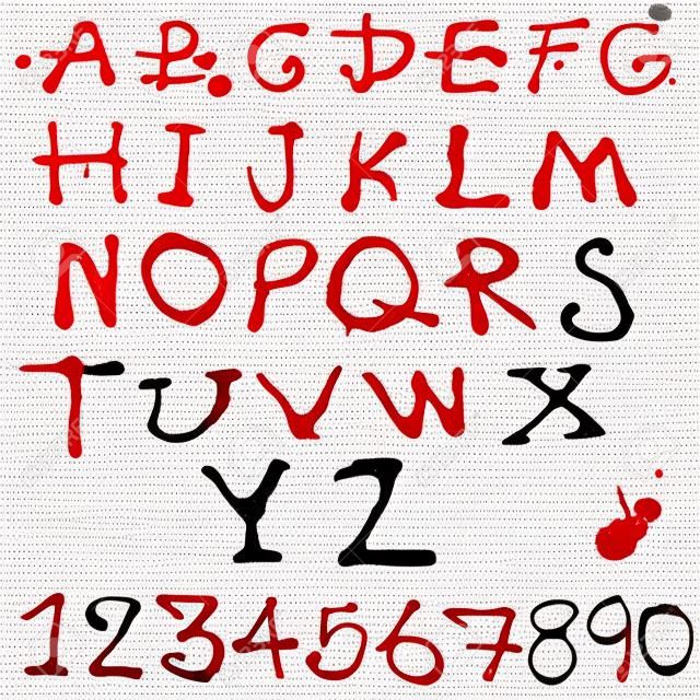 Le lettere AZ e 1-10 grondante di sangue su sfondo bianco