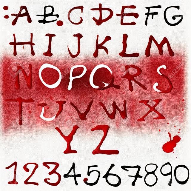 Le lettere AZ e 1-10 grondante di sangue su sfondo bianco
