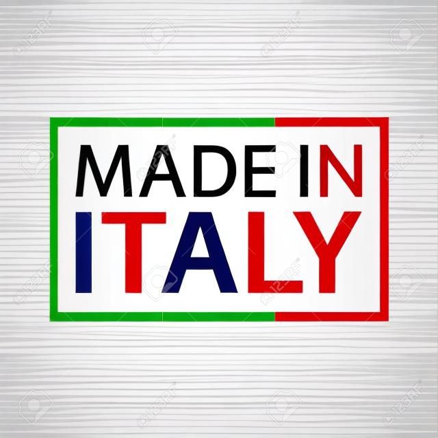 이탈리아에서 만든 품질 마크, 흰색 배경에 고립 된 이탈리아 삼색 색 벡터 기호