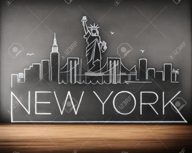 New York City Skyline mit Kreidezeichnung auf einer Tafel