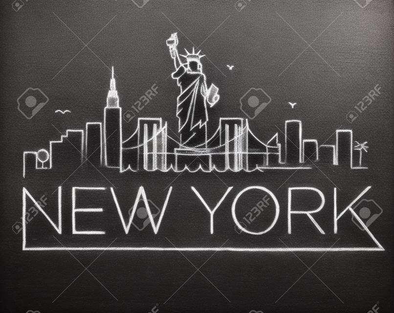 Skyline da cidade de Nova York com desenho de giz em um quadro-negro