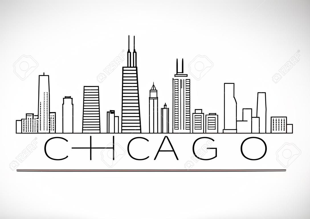 線性芝加哥城市剪影與印刷設計