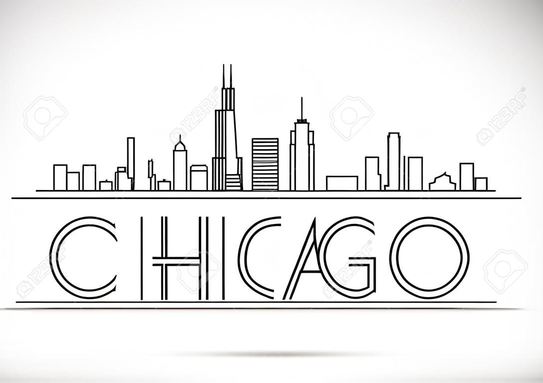 線性芝加哥城市剪影與印刷設計