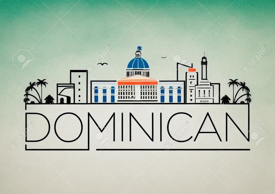 Minimal Repubblica Dominicana City Skyline lineare con design tipografico