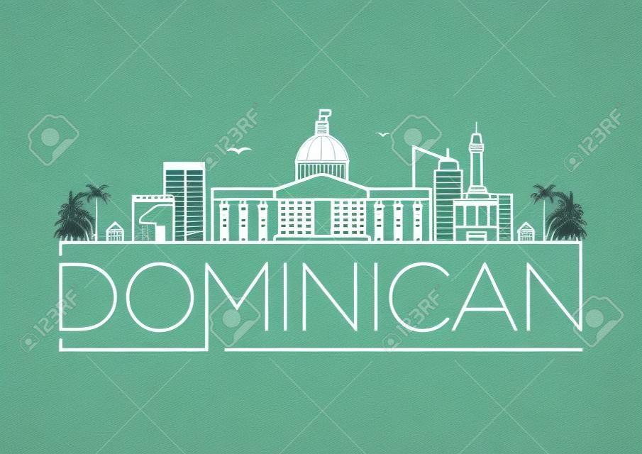 Minimal Repubblica Dominicana City Skyline lineare con design tipografico