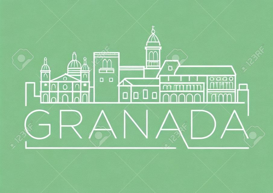 Minimalna liniowa panorama miasta Granada z typograficznym projektem