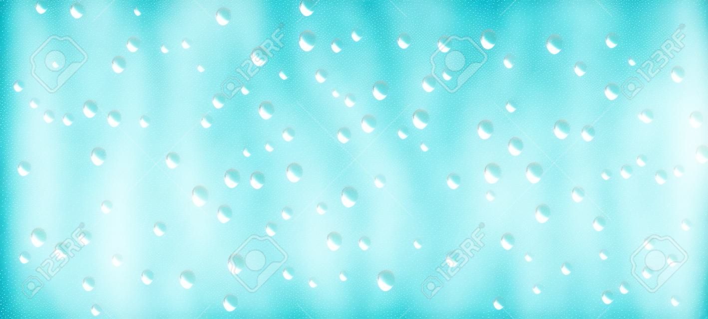 Realistic water droplets transparent pattern on light background