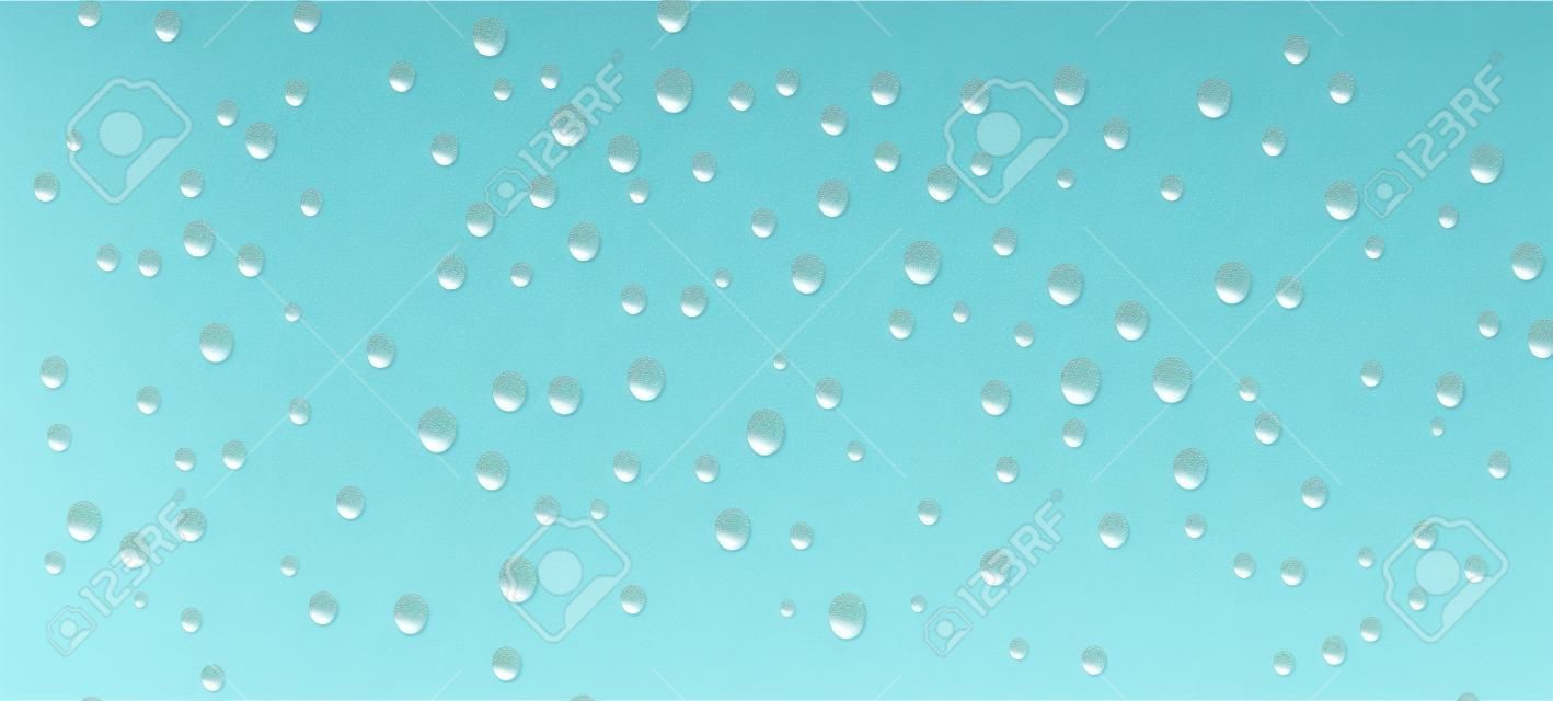 Realistic water droplets transparent pattern on light background