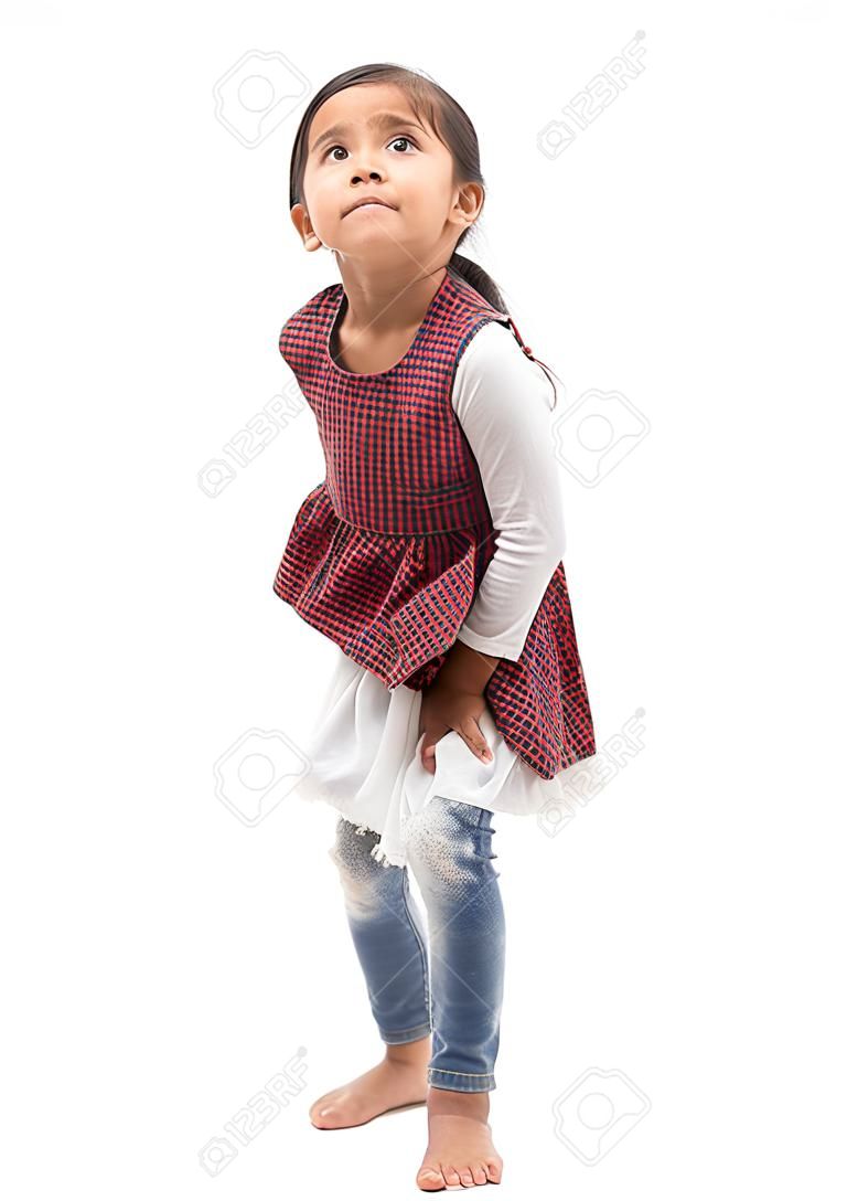 Little girl need a pee  isolated on white
