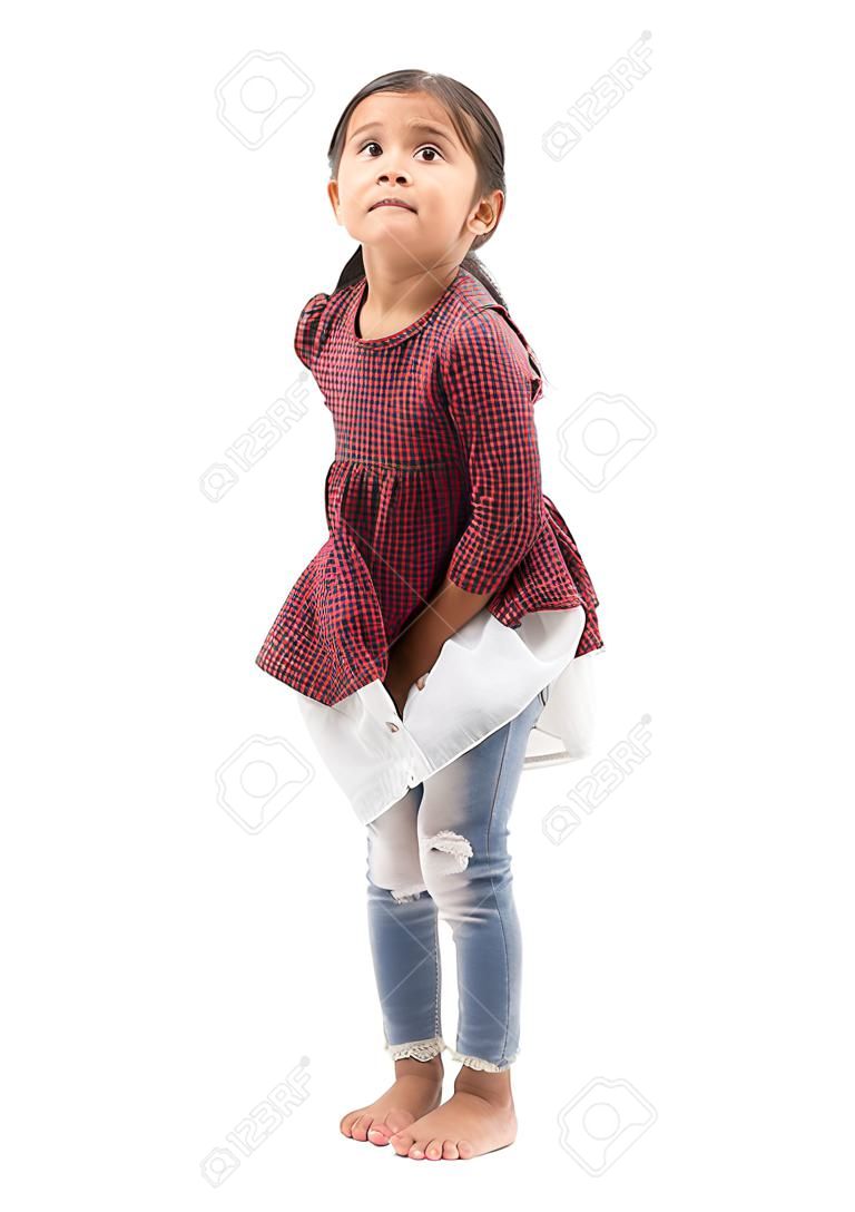 Little girl need a pee  isolated on white