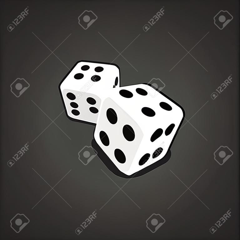 Two white dices isolated on black background. vector illustration