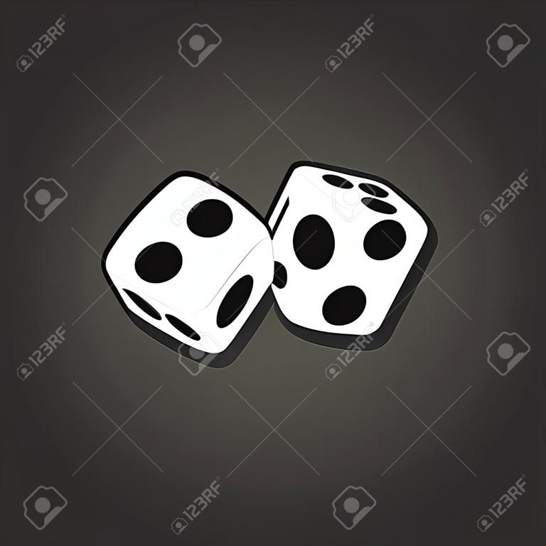 Two white dices isolated on black background. vector illustration