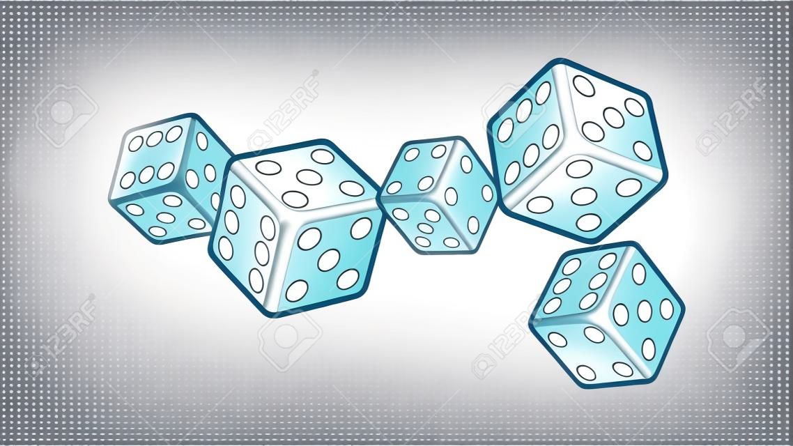 five white dices isolated on transparent background. vector illustration