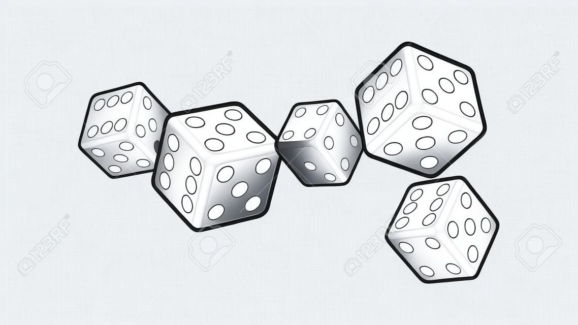 five white dices isolated on transparent background. vector illustration