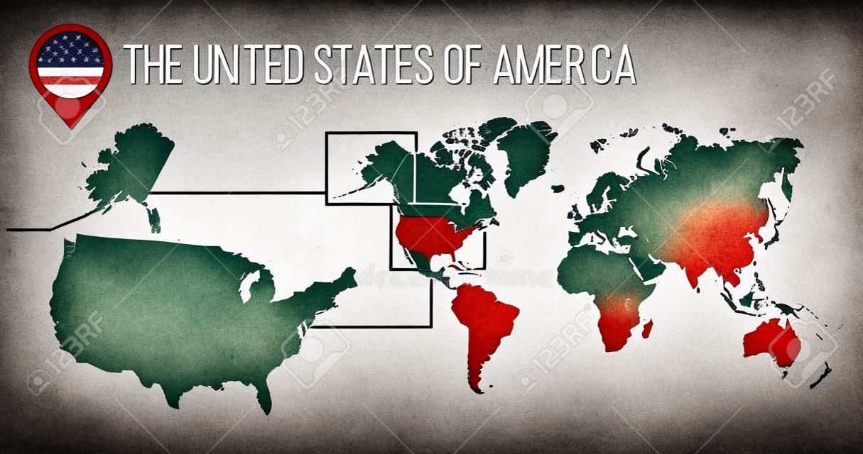 La Carte Des États-Unis D'Amérique Située Sur Une Carte Du Monde