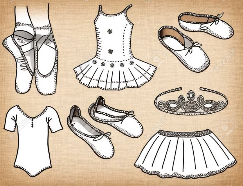 Набор аксессуаров балерины - рисованной иллюстрацией