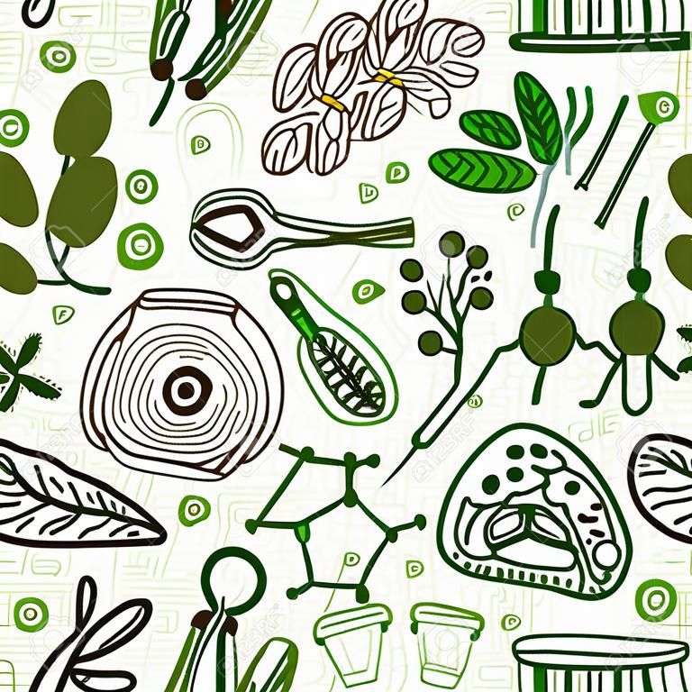 Seamless pattern background - illustration of biology drawings, doodle style
