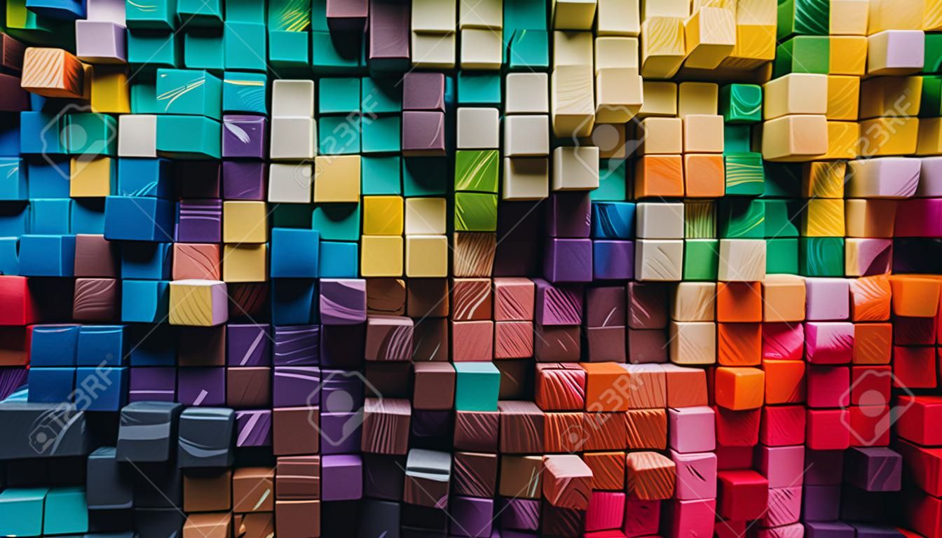 Colorful abstract background of geometric shapes. Multicolored cubes.