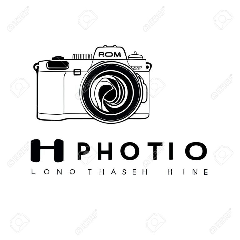SLR Camera Photography Linha de arte Logo ícone vector design