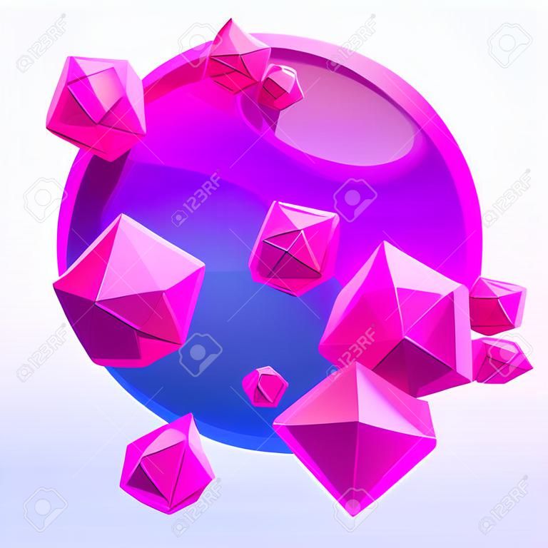 Galaxy game cartoon planet with space pink crystal