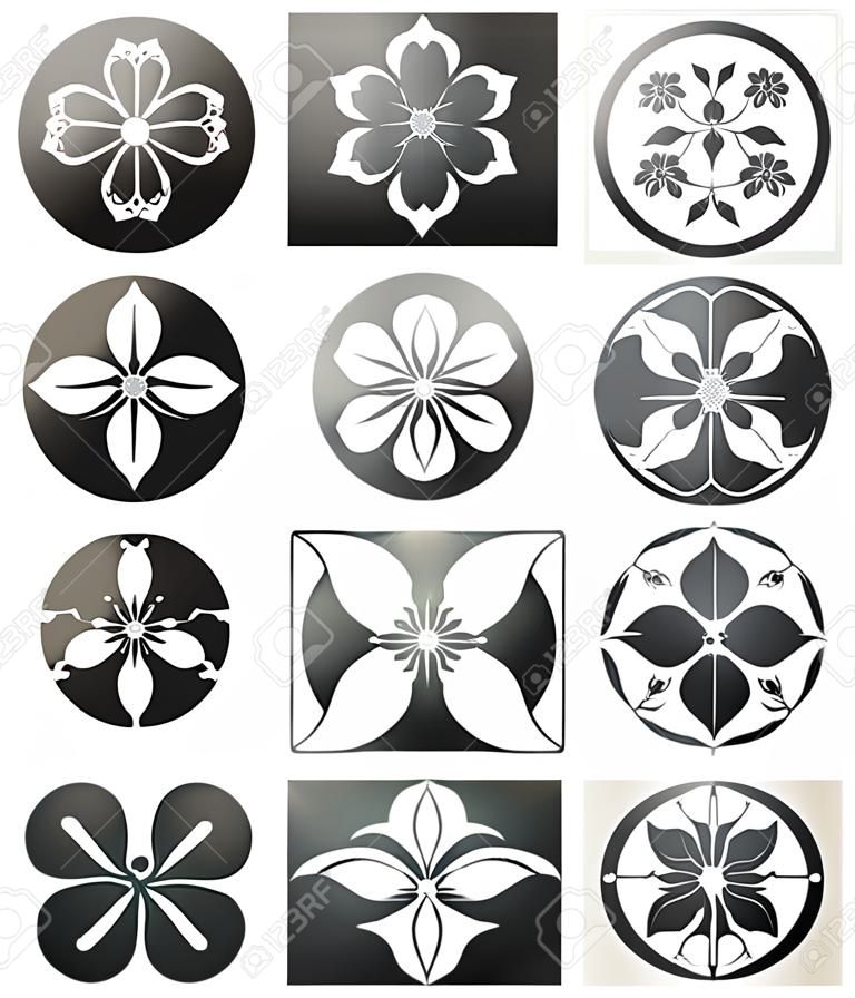 illustration set of abstract Sakura graphic elements in japanese style