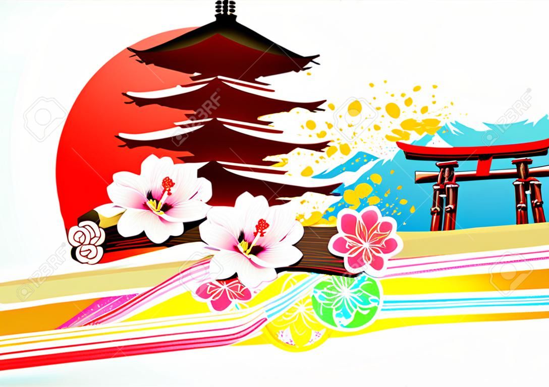 Ilustración de resumen con el estilo decorativo fondo japonés tradicional