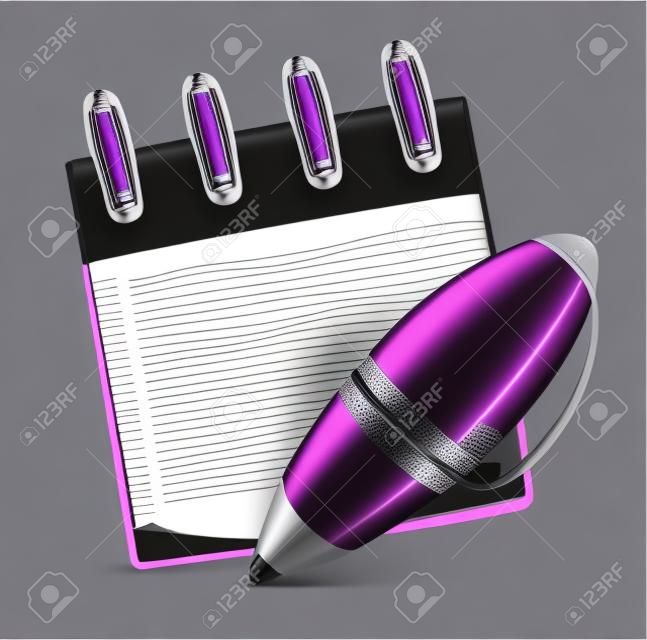 Ilustración de bolígrafo elegante funky con cuaderno genial