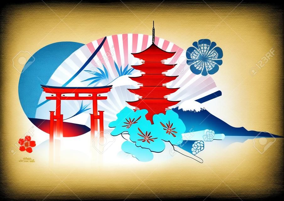 Иллюстрация абстрактных стиле декоративного Традиционный японский фон