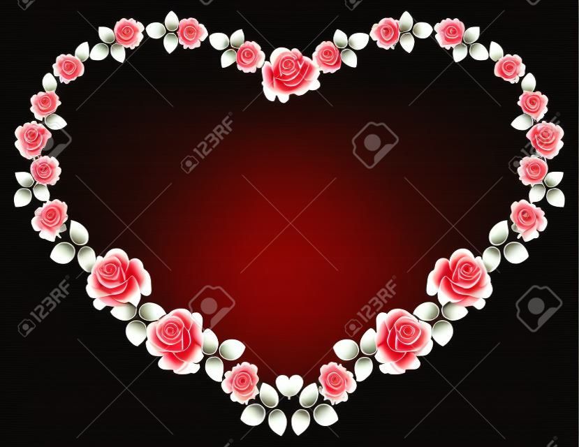 Heart-shaped silhouette frames with roses. Vector clip art