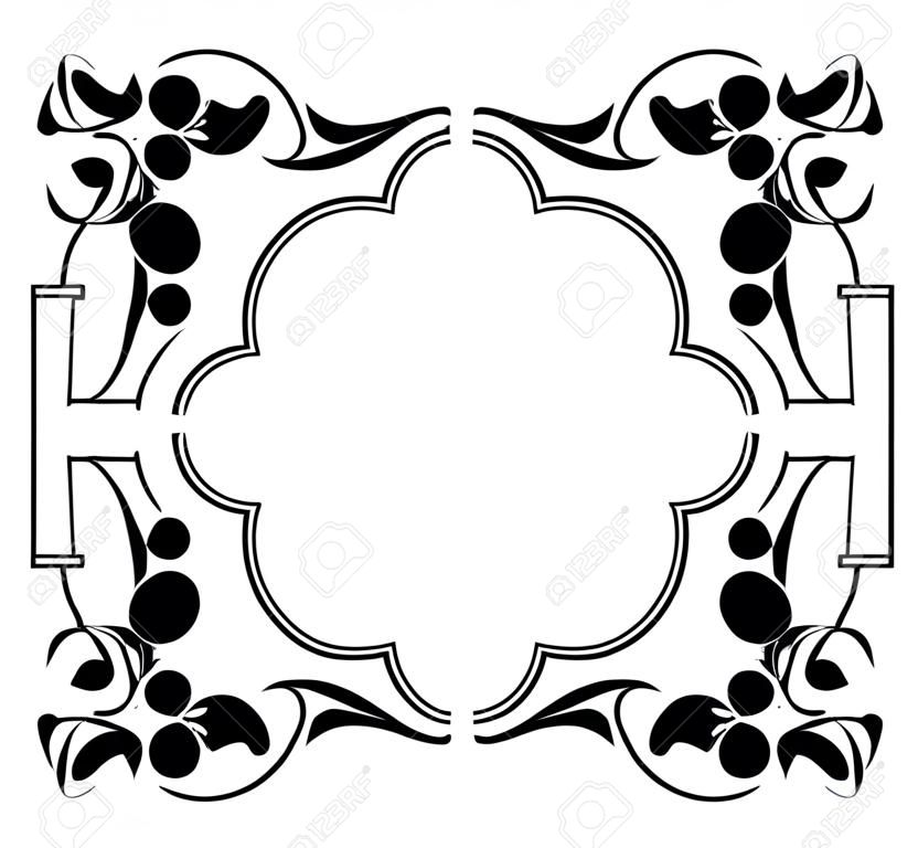 Zwart-wit silhouet frame met decoratieve bloemen. Vector clip kunst.